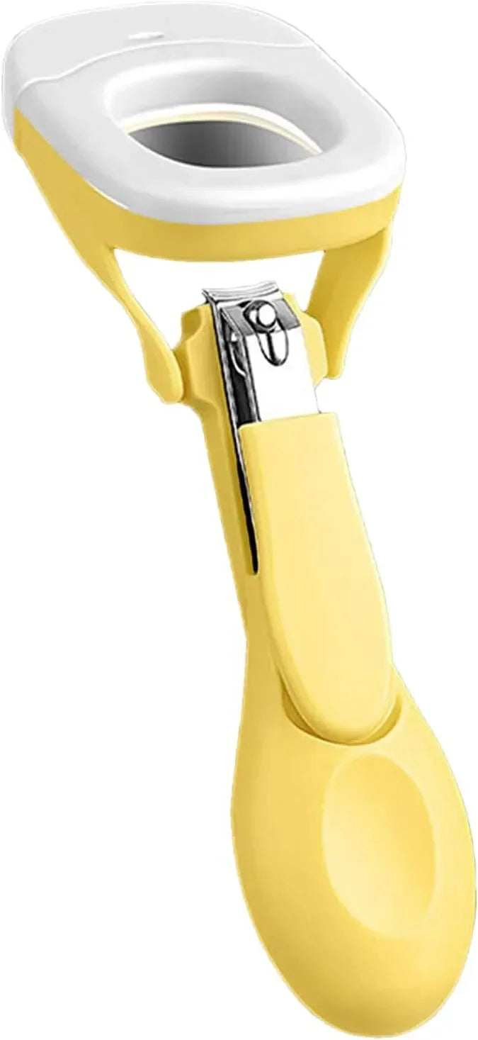 Yellow ergonomic nail clipper with white protective cover, designed for easy grooming