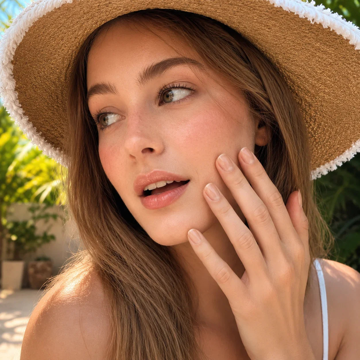 Woman showing perfect natural smooth healthy nails after using crystal glass nail file, shiny natural nail finish for everyday clean beauty look