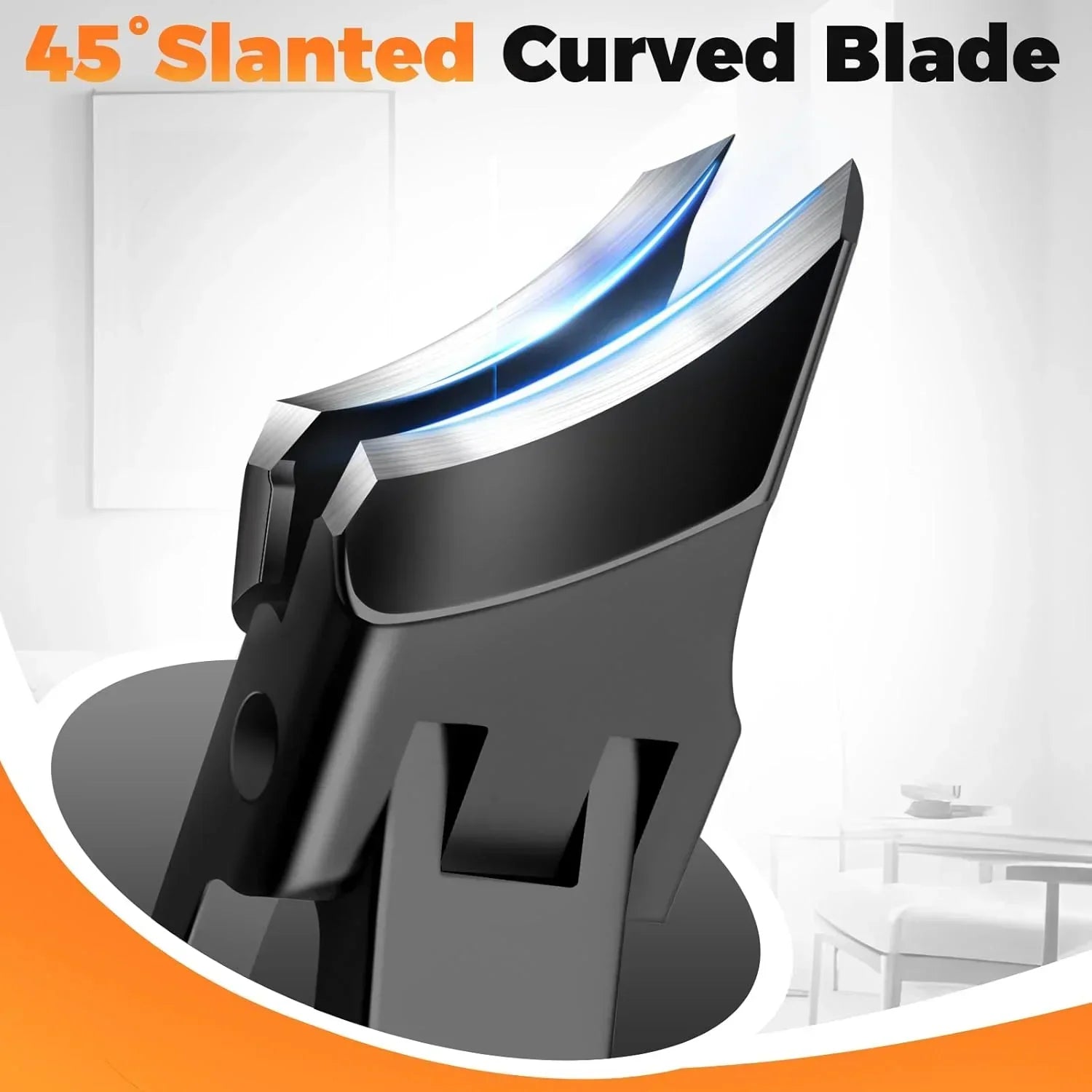 Close-up of nail clippers with 45-degree slanted curved blade for precise trimming