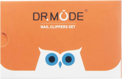 Orange nail clippers set box with owl graphic and clear text on the front.